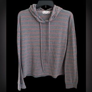 Pink and gray striped thin hoodie
